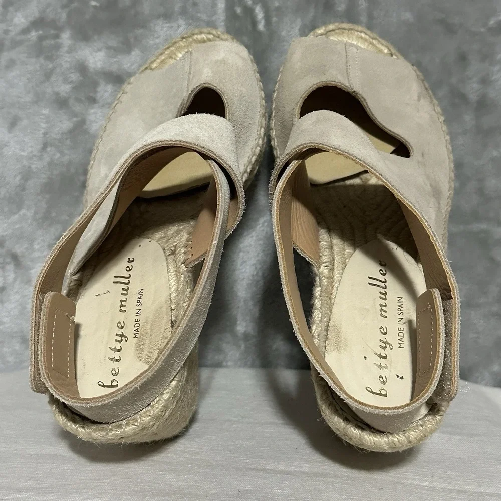 Bettye Muller Strappy Leather Espadrille Wedge Sandals Womens 7/37 Beige Coastal